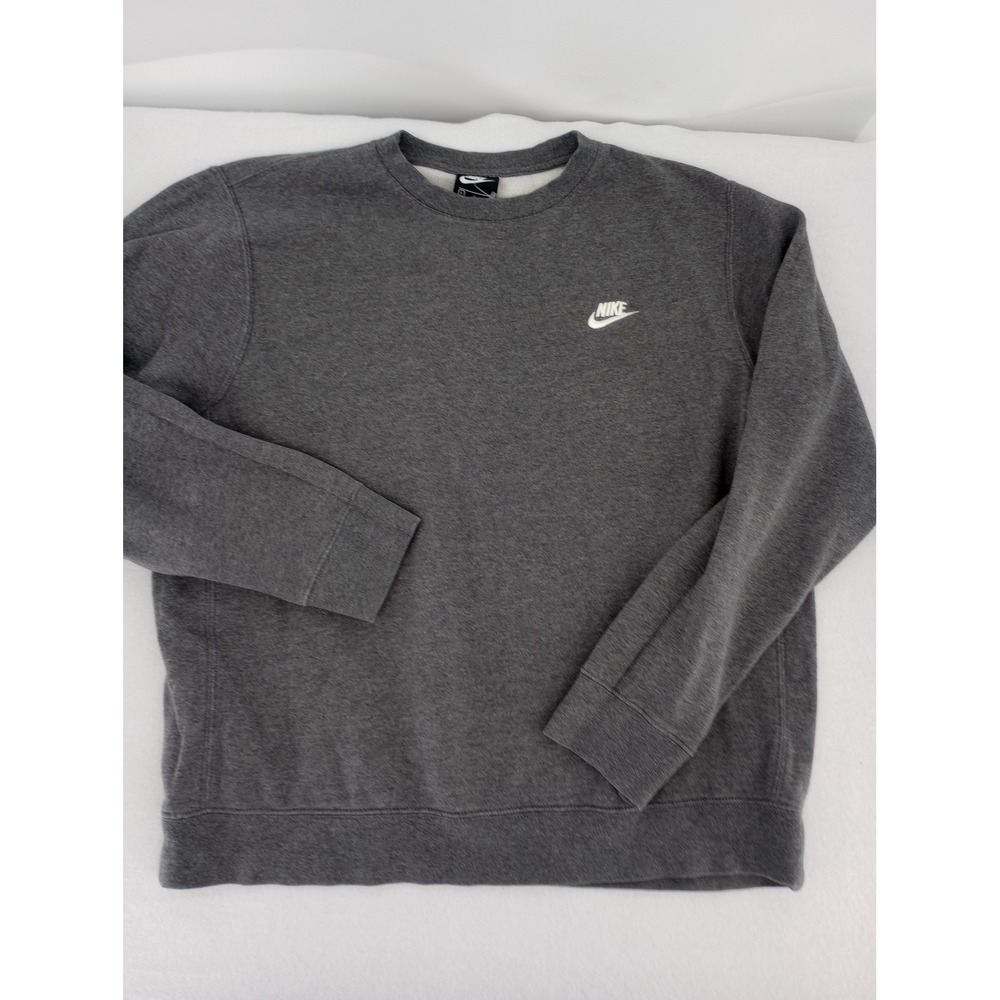 Nike Sweatshirt Mens Large Gray Crewneck Embroidered Swoosh Logo Fleece